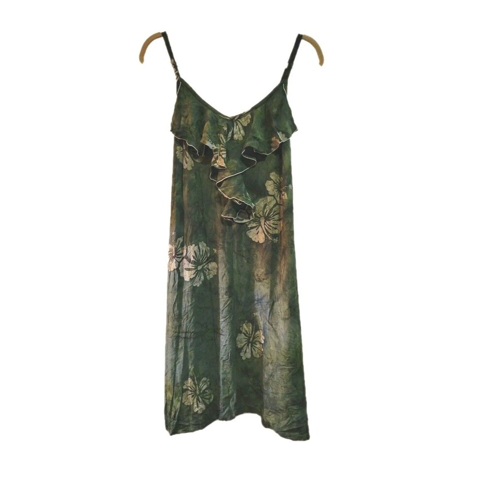 Coquette Flirty Women Dress Hawaii Floral Tropical Green Botanical Cruise Boho